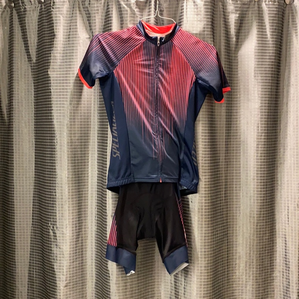 Specialized Navy and Coral Women’s Cycling Kit (bib short and jersey)